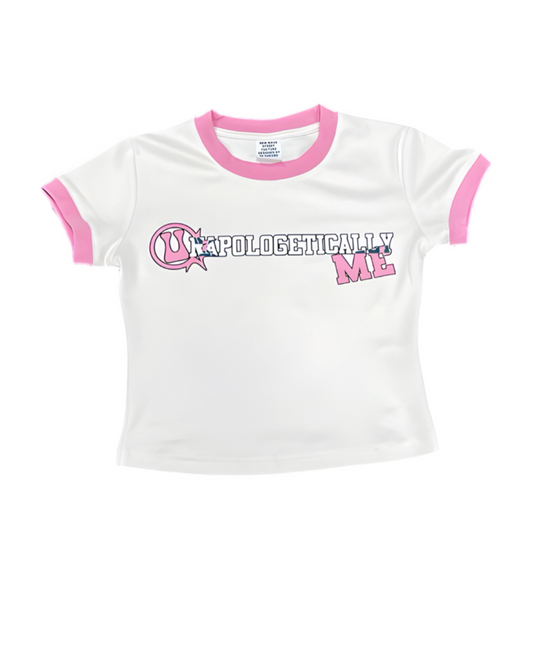 “UNAPOLOGETIC” Women’s Pink Striped T-shirt